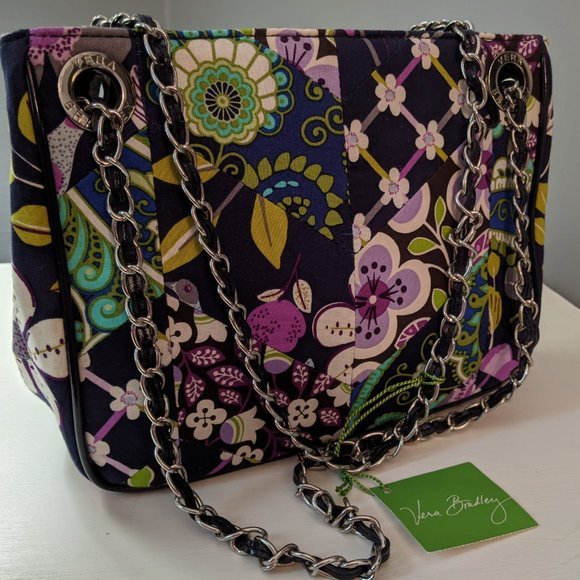 Vera Bradley Chain Shoulder Handbag Purse Flora Nightingale Print Cotton NWT - Picture 1 of 10